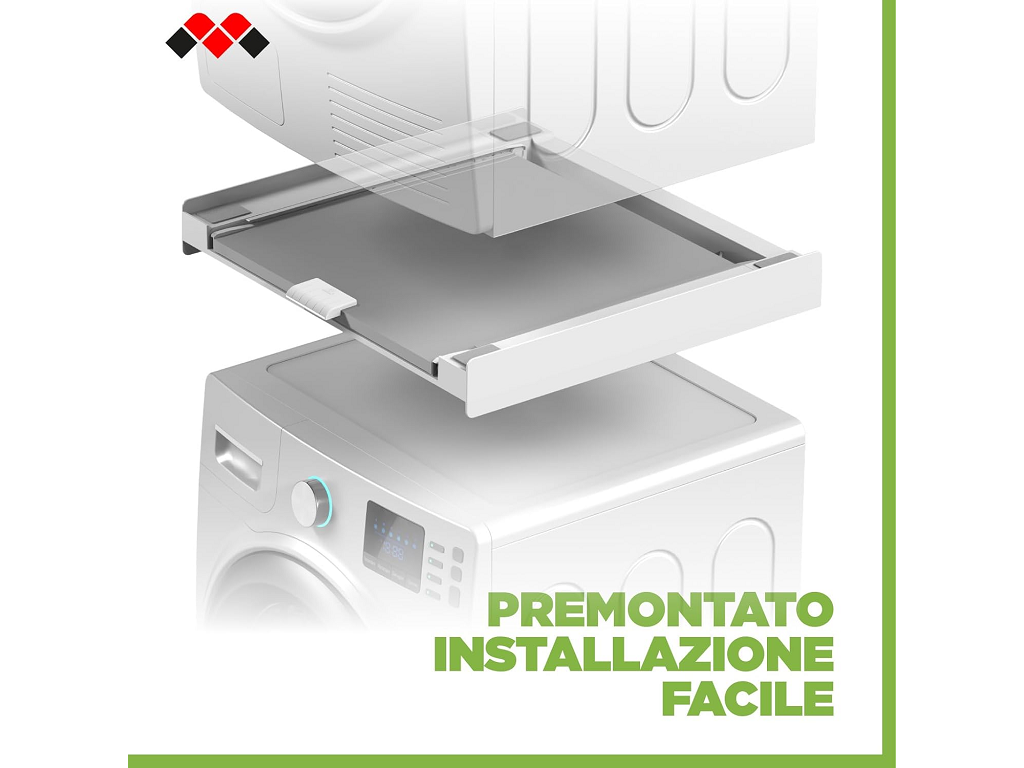 Kit di Sovrapposizione per Lavatrice e Asciugatrice+Ripiano Estraibile Base Torre Pro L60 | Meliconi - immagine 5